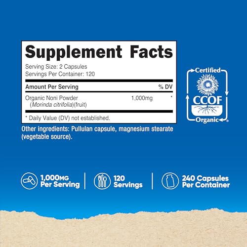 nutricost noni capsules 500mg 240 capsules - ccof certified made with organic noni non-gmo gluten free