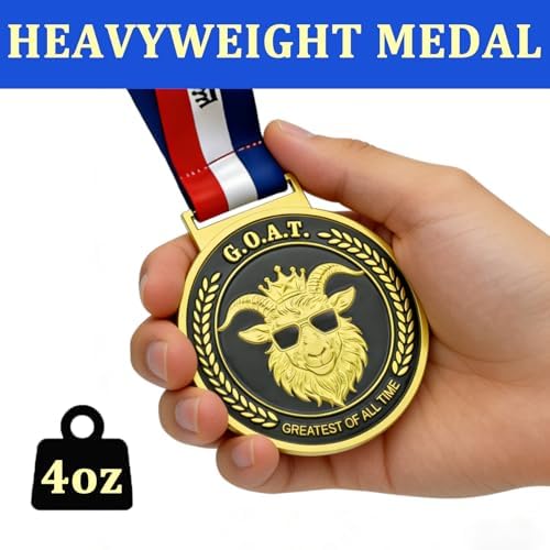 Goat Medals - 3" Heavyweight Champion Trophy, Greatest of All Time, Double-Sided 3D Engraving with Neck Strap Award for Sports, Academic, Corporate Achievements