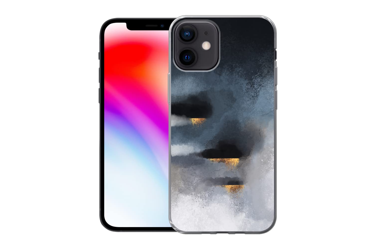 MuchoWow Funda para iPhone 12 - Nubes - Oro - Abstracto - Funda de Silicona/Funda Blanda para teléfono móvil