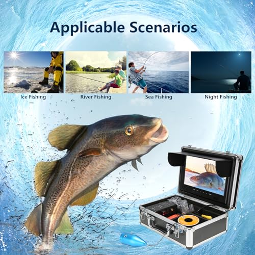Image of Underwater Fishing Camera, 9 inch HD Portable Fish Finder with 1000TVL Camera, IR Night Vision, IP68 Waterproof, 50ft Cable for Lake Boat Sea Ice Fishing