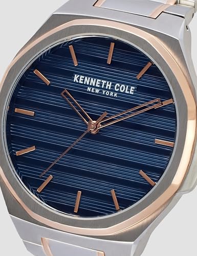 Image of Kenneth Cole Quartz Analog Blue Dial Two Toned Silver & Rose Gold Stainless Steel Strap Watch for Men - KCWGG0034506MN