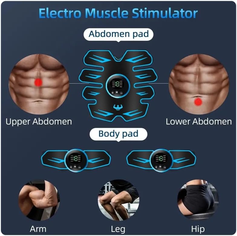 EMS Muscle Stimulator - 8 Modes & 19 Intensities - ABS Trainer Muscle Toner - Electric Abdominal Toner - For Abdominal/Arm/Leg/Hip Training