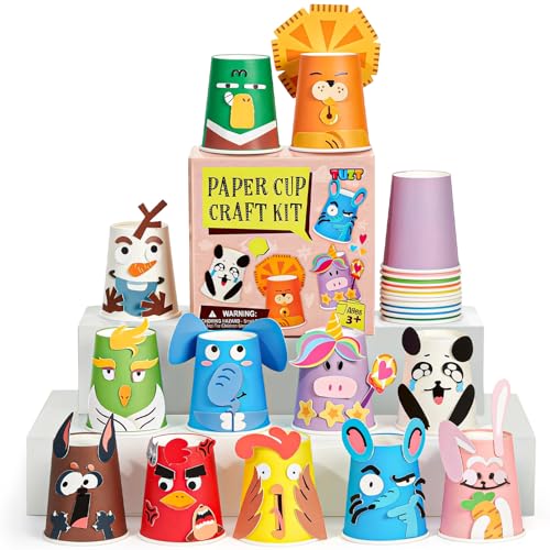 Lavoretti Creativi per Bambini 4 5 6 7 8 anni, 12pcs DIY Art Craft Set Bicchieri di Carta con Animali Giungla Giochi Artigianali Fai da Te Decorazioni Giocattoli Artigianato per Ragazzi e ragazze