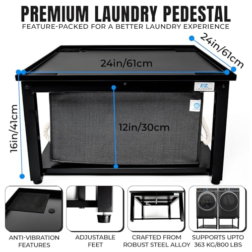 Image of Laundry Pedestal for Washer or Dryer with Drain Pan & Hose - 24 inchW, 16 inchH