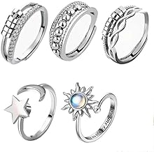 Geaanen 5 PCS Anxiety Ring Stress Angst Ring für Damen Spinning Ring Angst Ring Offener Ringe Fidget Spinner Ringe Silber Damenringe Verstellbare Stapelbare für Stress Abbauen