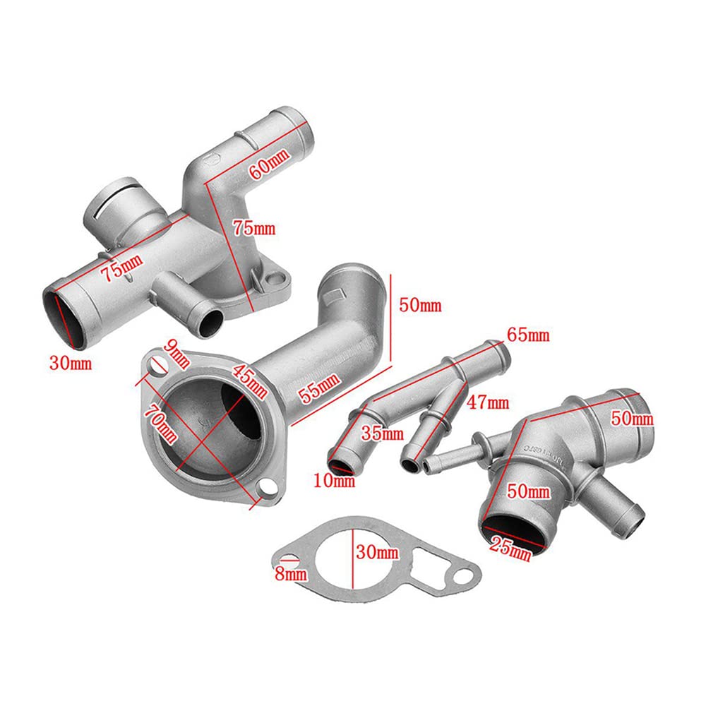 Termostat Pasuje do MK4 1.8T TT aluminiowy zestaw do modernizacji kołnierza płynu chłodzącego chłodzenie silnika 06A121132A 5 sztuk OBUDOWA TERMOSTATU