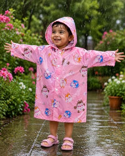 Image of Kids Baby Girls and Boys Raincoat, PVC, Waterproof, Multicolour Design, for Rainy Season