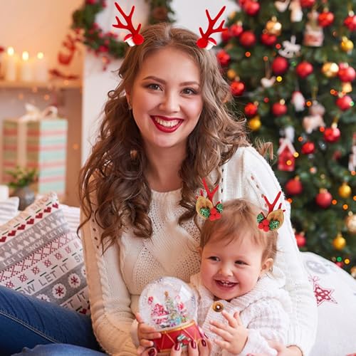 Image of 8 Pairs Christmas Hair Clip, Reindeer Antlers Headband Hairpins Antlers Ears Hair Accessory Cute Hairpins Christmas Hair Accessorieswith Plush Ball, for Yule Party