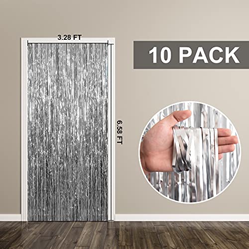 10 Pack Foil Curtain Backdrop Silver Metallic Tinsel Foil Fringe Curtains Photo Booth Props For Birthday Wedding Engagement Baby Shower Bachelorette Christmas Holiday Celebration Party Decorations #TOP5