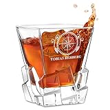 Maverton Whiskey Glas mit Gravur - 330ml personalisiert - edles Kristallglas - zum Jubiläum - für Männer & Scotchgenießer - Whiskyglas mit luxuriösem Design - Windrose
