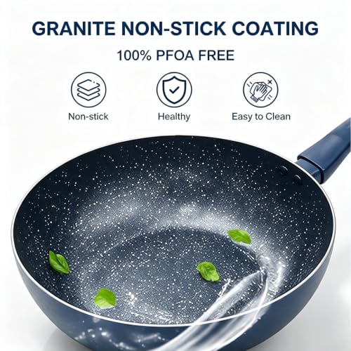 CYPHERTAN NonStick Wok 11''/5QT Woks & Stir-fry Pans Nonstick Granite Wok Pan Deep Frying Pan, Compatible with All Stovetops (Navy Blue) - image 5