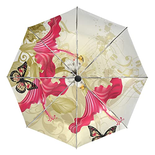 Parapluie de voyage automatique pliable motif fleur rouge artistique pour la plage et la ville