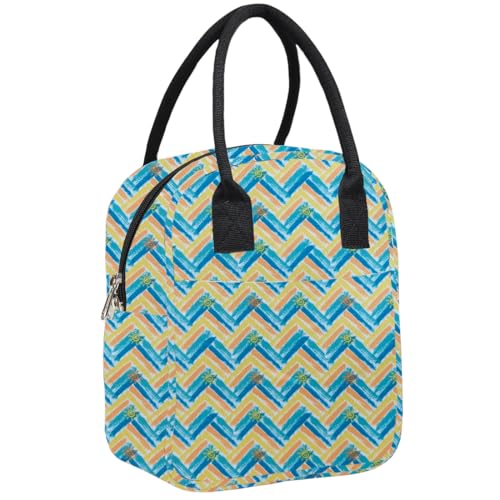 Image of Insulated Lunch Bag for Men and Women - Hot and Cold Travel Tiffin Carrier with Bottle Holder - Spacious Lunch Tote with Handle for Office, School, Picnic (Yellow Wave)