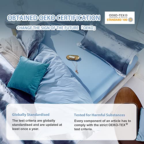 MILDLY 100% Long-Staple Cotton Duvet Cover Set Navy & White Striped Watercolor Pattern Printed Comforter Cover 3pcs, Ultra Soft & Breathable Bedding Set
