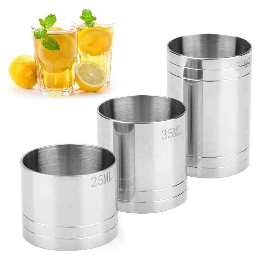Tossper Silver 3Pcs Jigger Measure Cup Stainless Steel Container Bar Party Wine Drink Shaker (25Ml 35Ml 50Ml)
