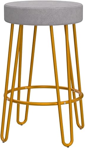 Miniatura 4 de Yaheetech Taburete redondo para encimera de cocina, taburetes de bar con patas doradas, asiento tapizado de terciopelo para cocina/comedor, gris,