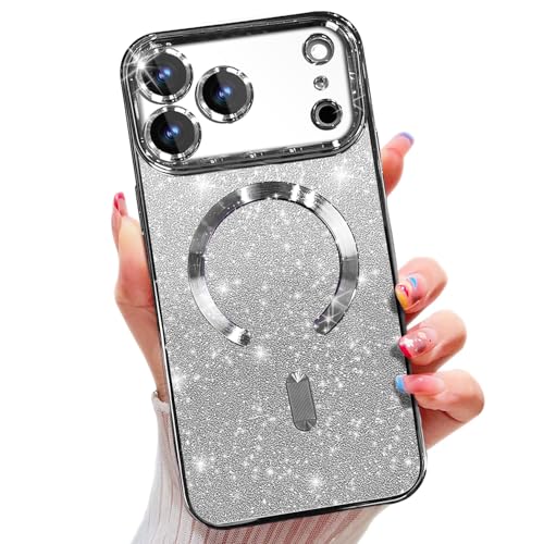 Image of Misscase for iPhone 17 Pro Max Case Compatible with MagSafe,Built-in Camera Lens Protector Full Protection Soft TPU Anti-Scratch Anti-Fingerprint Magnetic Glitter Slim Case Cover 6.9 inch Silver
