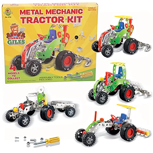 Metal Mechanic Tractor Construction Kit, 4 Models to Build, Assembly Tools Included, Ages 6+, Educational STEM Toy
