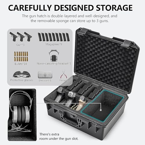 Kinghardcase 1130324 Gun Case 5 Pistol Case & 12 Magazine Pre-Cut Foam Shock Proof Waterproof Hard Gun Case thumb #2