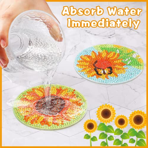 UPINS 8Pcs Sunflower Diamond Art Painting Coasters for Drinks DIY Coaster Diamond Art Kits for Adults Diamond Art Craft Supplies (Sunflower)