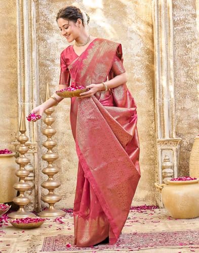 Image of SIRIL Women's Silk Jacquard Banarasi Saree With Unstitched Blouse Piece