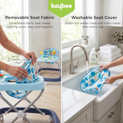 Image of Baybee Stepzilla Baby Walker for Kids | Foldable Activity Walker with 3-Level Height Adjustment, Soft Cushion Seat, Smooth Wheels & Toy Bar | Baby Walker for 6-18 Months Boys & Girls (Blue)