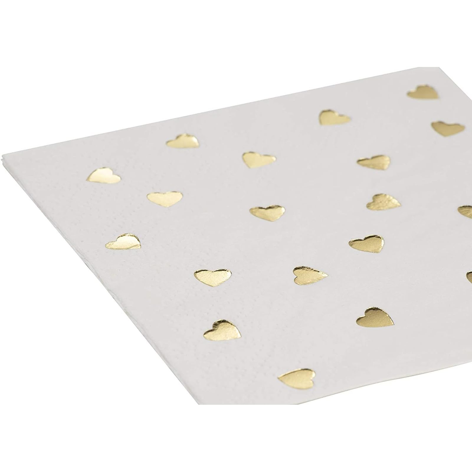 Juvale Cocktailservietten (Set, 50 Stück) – Weiß, Verziert mit Goldfolien-Herzchen - Ideal für Geburtstage, Hochzeiten und andere Festliche Anlässe - 12,7 x 12,7 cm
