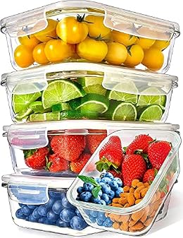Prep Naturals Glass Meal Prep Containers - Oven, Microwave & Freezer Safe - Leakproof Airtight Glass Storage Containers with Lids - For Food Prep & Lunch - Pack of 5, 36 Oz, Square