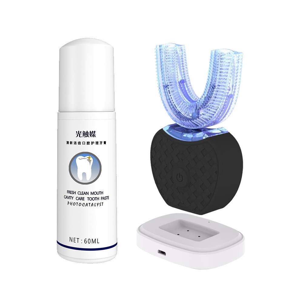 Cepillo de Dientes Ultrasónico Automático, Cepillo de Dientes Eléctrico Ultrasónico 360° para Adultos (Negro)