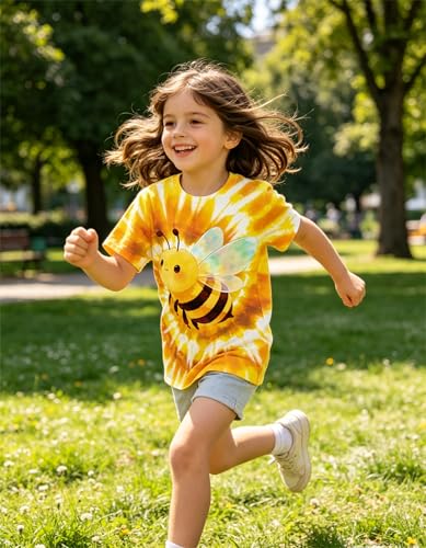 Image of SunFoucs Girls Kids Shirts Size 5-12 Tie Dye Casual Tshirt Short Sleeve Crewneck Tee Top | Short Sleeve Rainbow Tee Top