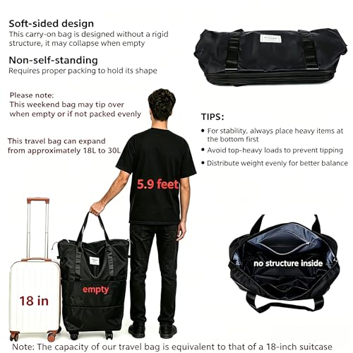 VOOWO Rolling Duffle Bag with Wheels, Expandable Foldable Duffle Bag with Wheels and Handle for Travel, Rolling Luggage Bag Carry on Duffel Bag, Wheeled Travel Duffle Bag, Large We image 6