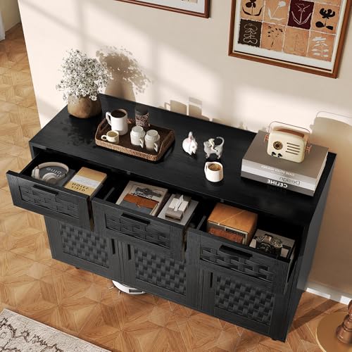 HYNHXBP Aparador de cocina, mueble de almacenamiento con 4 puertas y estante ajustable, aparador moderno para comedor, armario de cocina para sala de estar y comedor (negro-108 x 40 x 80 cm)