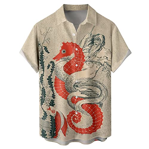 [Stabbon] アロハシャツ メンズ 長袖 赤 綿 和柄 新登場！！アロハシャツ 半袖シャツ 綿 ビーチシャツ 通気 快適 メンズ おしゃれ 花柄 和柄 祭り 花火 (L,レッド) (L,レッド28)