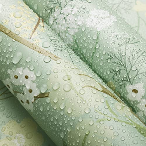 CiCiwind Selbstklebende Tapete Grün Blumen Tapete 40×600cm Wasserdicht Möbelfolie Selbstklebend Hellgrün Abnehmbar Wandverkleidung Selbstklebend Wand Schränke Möbel Vinyl Klebefolie