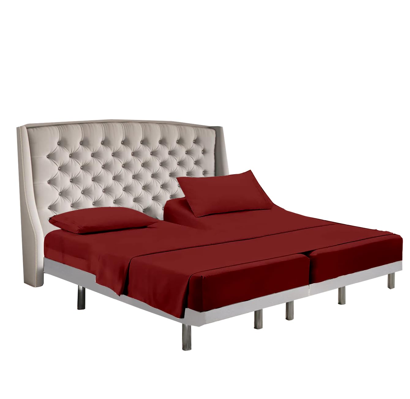 cottingon 5 pcs split king sheet sets for dual adjustable beds soft luxury microfiber xl sheets for king size mattress fits 15 to 18 deep pocket burgundy