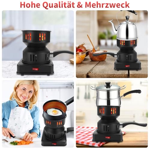 Yuragim Kohleanzünder Elektrisch, 450-600W Holzkohle Elektrischer Kohlegrill Kohleanzünder Brenner Kohlegrill Zubehör Holzkohl-Anzünder Kohlekorb Heizplatte mit Tragegriff & Kohlegitter (Schwarz)