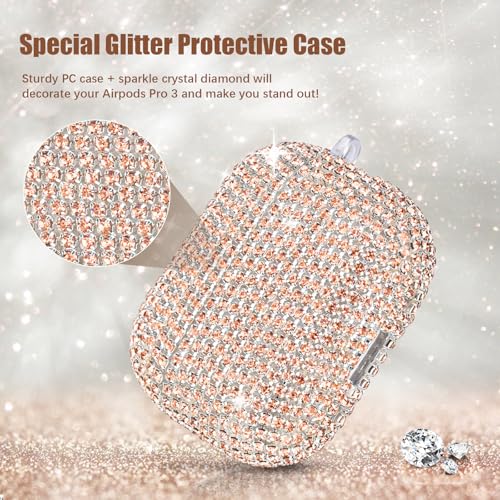 Case for Apple Airpods Pro 3 Case Cover 2025, VISOOM Bling Jewerly Airpods iPods Pro3 Cases Cute Glitter Diamond Airpod iPod Pro3 Cases Rhinestone AirPods iPods Pro 3rd Gen Cas with Keychain for Women by VISOOM - Image 5