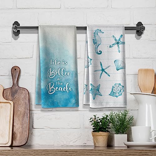 Beach-Funny-Kitchen-Towels-for-Home-Decor-Starfish-Seahorse-Scallop-Ocean-Themed-Summer-Dish-16×24-Inch-Seasonal-Ultra-Absorbent-Bar-Hand-Towel-Bathroom-Farmhouse-Set-of-2-Blue Beach Funny Kitchen Towels for Home Decor Starfish Seahorse Scallop Ocean Themed Summer Dish 16×24 Inch Seasonal Ultra Absorbent Bar Hand Towel Bathroom Farmhouse Set of 2 Blue
