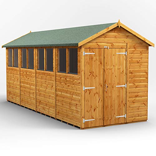 POWER High Grade Premium Apex Garden Wooden Shed with Double Door, Security Features, Door & Window Flexibility, made from Extra Thick Timber & Toughened Glass