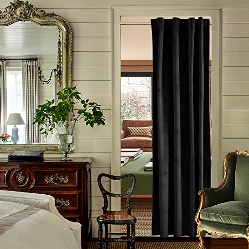 Xtmyi Velvet Blackout Door Curtain Panels For Bedroom,Thermal Insulated Winter Warm Back Tab Rod Pocket Black Out Cover Doorway Curtains Privacy/Window Drapes,80 Inch Length #TOP7