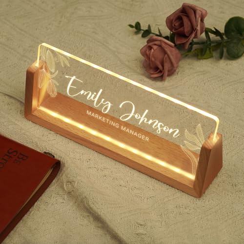 Image of Custom Name Plate for Desk, Personalized Light Up Acrylic Desk Name Plate, Personalized Office Gifts for Boss Coworkers Teacher, Employee Appreciation GIfts, Office Decor for Women Men