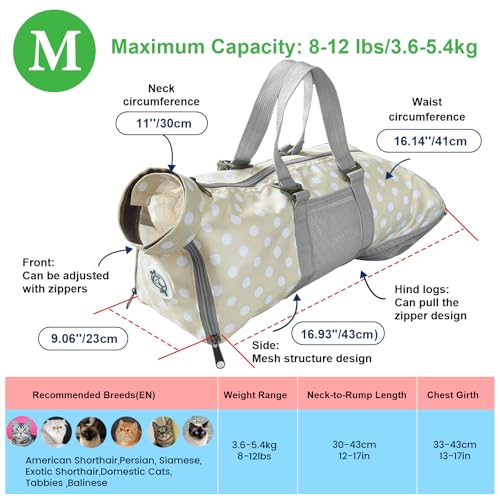 Image of Cinf Cat Nail Clipping Cleaning Grooming Restraint Bag (Free Muzzle) No Scratching Biting for Bathing Nail Trimming Injecting Examining((Beige Gray&Dot,M)