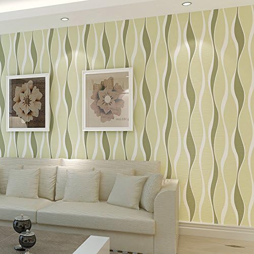 Reyqing Modern Simple Wave Stripe Non-Woven Fabric Wallpaper, Tv Background Wall, Bedroom, Living Room Wallpaper,17701 Light Green,Wallpaper Only