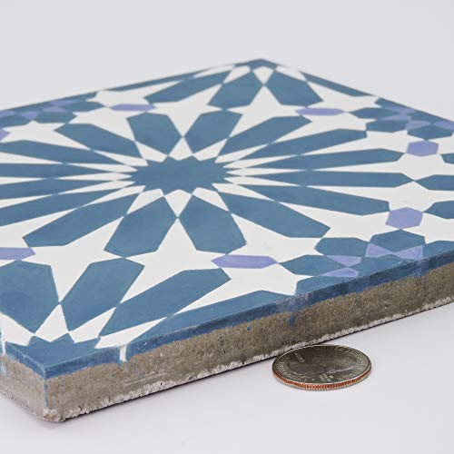 Moroccan Mosaic & Tile House Ctp54-03 Alhambra Handmade Cement Tile, Navy Blue/White/Purple #TOP3