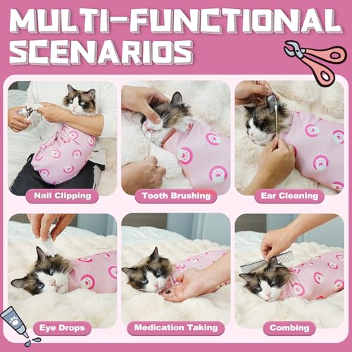 Image of Supet Cat Wrap for Cutting Nails, Self-Adhesive Grooming Wrap, Anti-Scratch Cat Swaddle for Grooming, Ideal for Medicine, Nail Clipping, Teeth Brushing, Ear Cleaning
