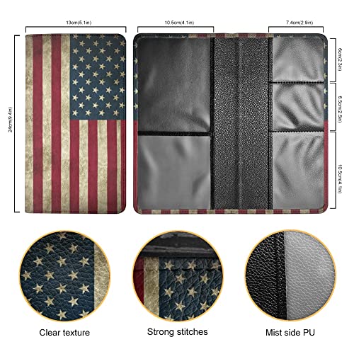 AFPANQZ Auto Insurance Registration Document Card Holder America Flag Print Compartment Organizer for Drivers License, ID and Credit Card Women's Wallet2