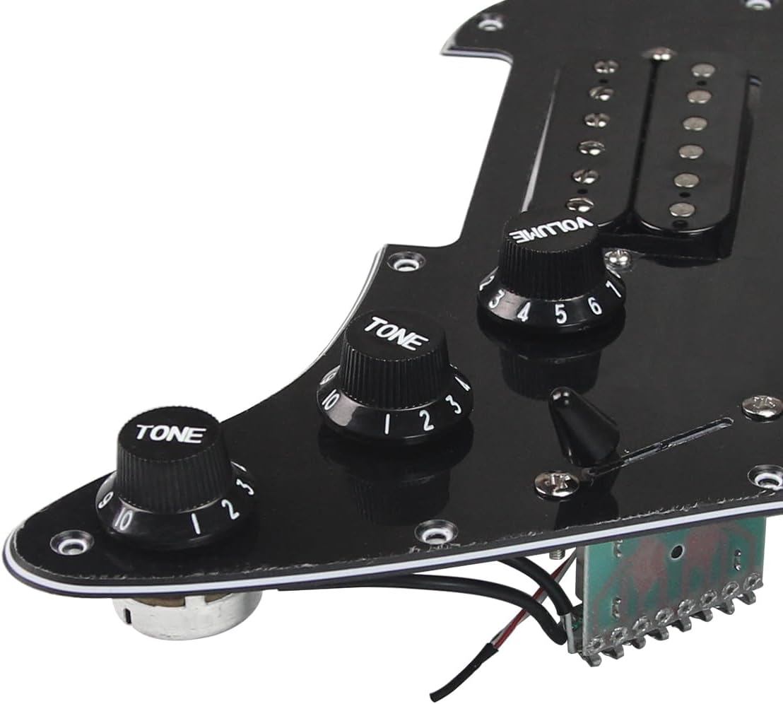 FLEOR Alnico 5 SSH Prewired Pickguard 3Ply Black Loaded Pickguard Humbucker Pickup Set