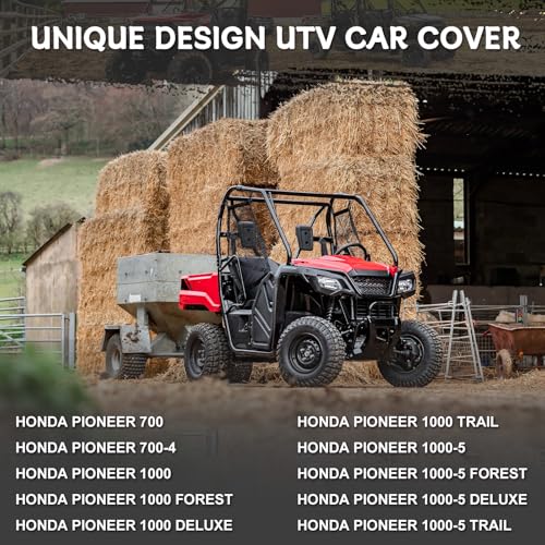 Image of Waterproof UTV Cover Compatible with Honda Pioneer 2 Seaters, 6 Layers All Weather Cover with Air Vents, Door Zipper and Windproof Buckles and Bands for Rain Snow Dust Protection