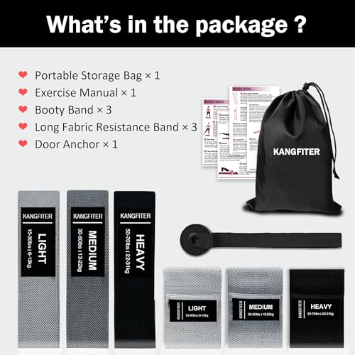 Image of KANGFITER 6 PCS Long and Short Fabric Resistance Bands for Working Out, Non-Slip 3 Fabric Body Bands and 3 Pull Up Assistance Bands, Loop Exercise Elastic Bands for for Leg, Glutes, Hip Workout
