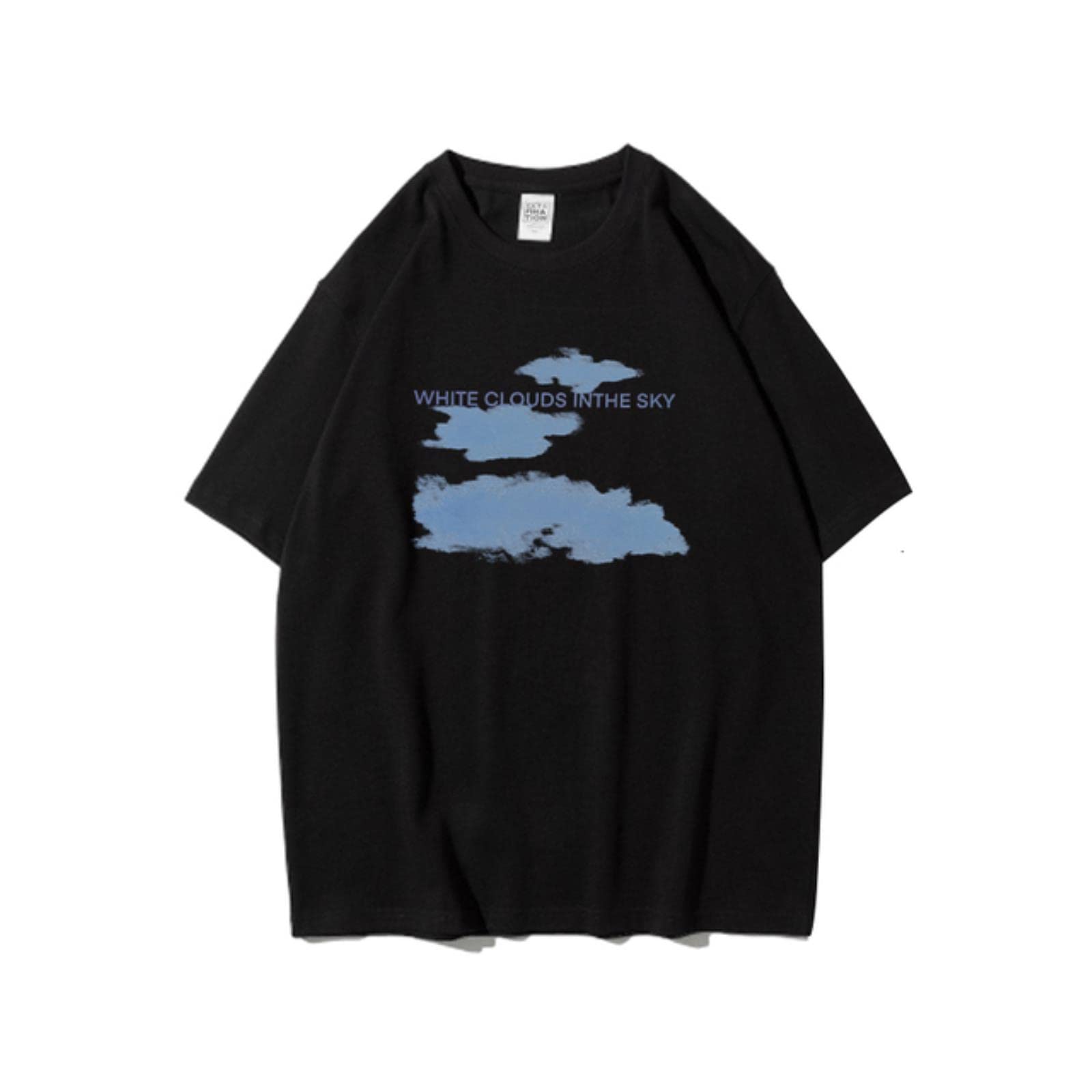 Weiße Wolke im Sky Graphic Men T -Shirt Baumwolle Kurzarm Männer T -Shirt übergroße lässige losen Männer Kleidung-Z3159-Oversize-Black,XXXL